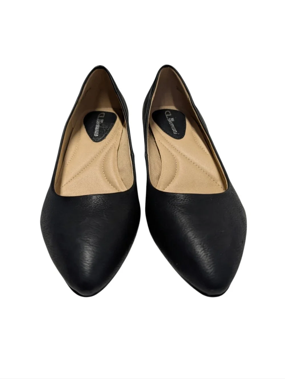 CL by Laundry WomenS Black Leather Pointed Toe Low Wedge Pumps Size 9 Cozy